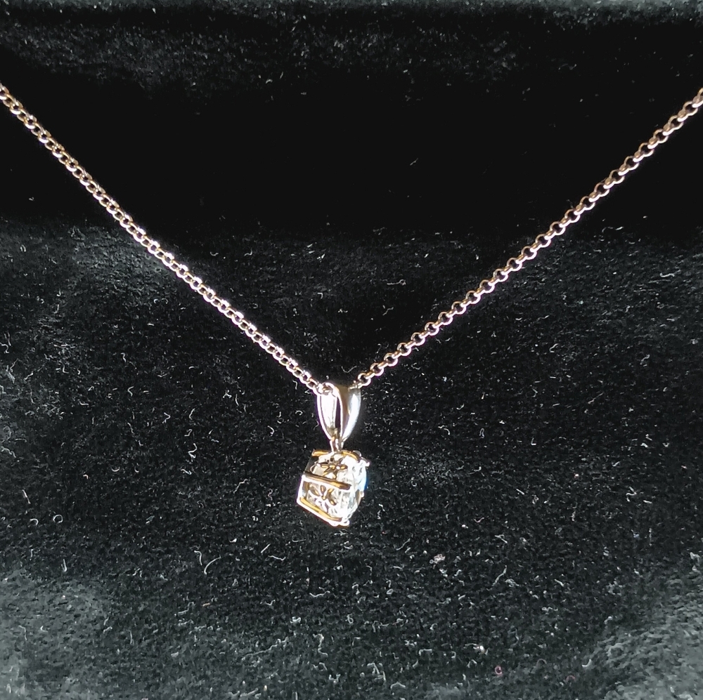 Rhodium Plated/Sterling Silver Round Diamond Simulant Pendant - Picture 3 of 6